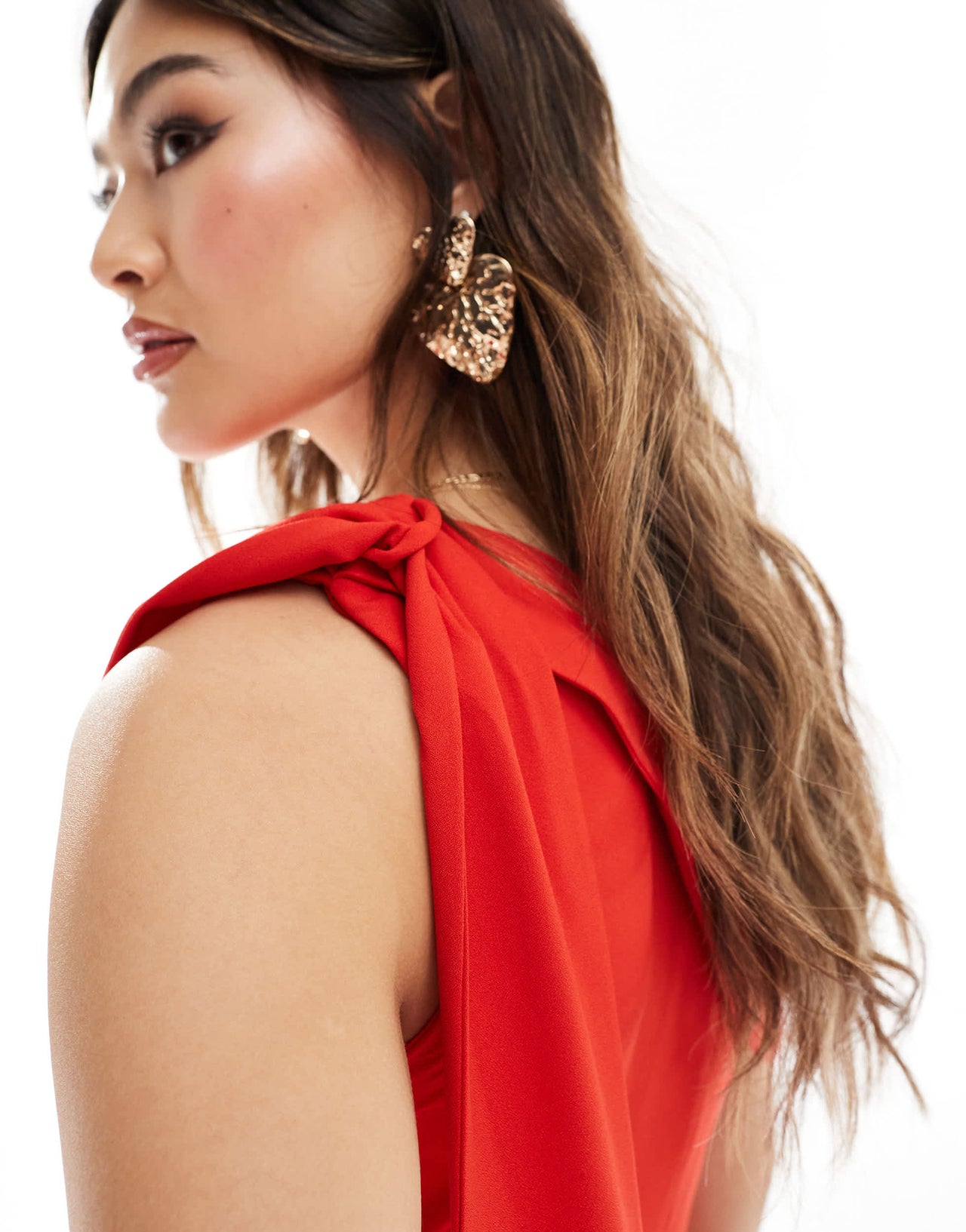 Vesper bengaline one shoulder drape detail maxi dress in bright red