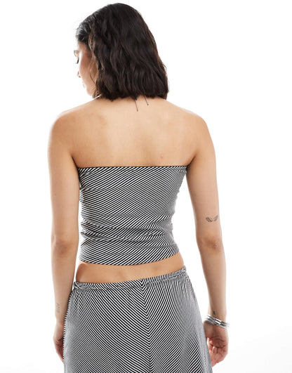 ONLY stripe bandeau top co-ord in black and white