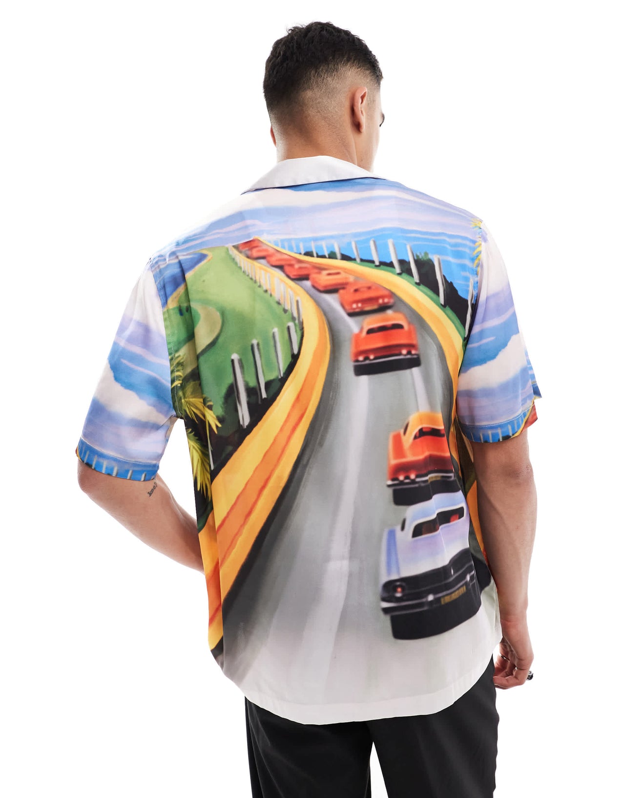 ASOS DESIGN relaxed revere shirt with scenic placement print