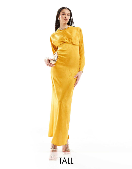 Flounce London Tall satin maxi dress with kimono sleeve in gold
