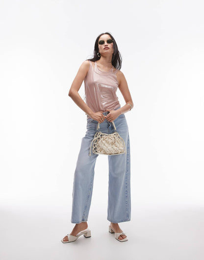 Topshop double layer metallic vest in pink