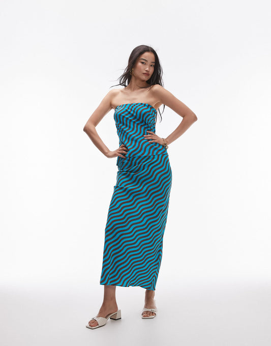Topshop co-ord wiggle stripe maxi skirt in turquoise and brown