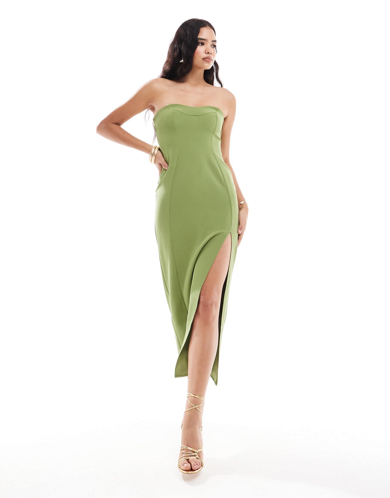 ASOS DESIGN sweetheart bandeau midi dress in green