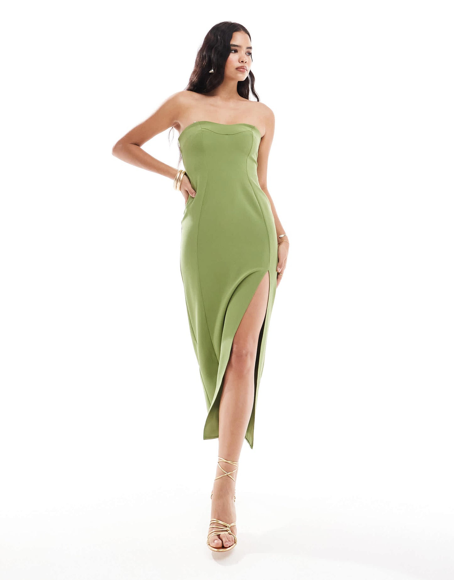 ASOS DESIGN sweetheart bandeau midi dress in green