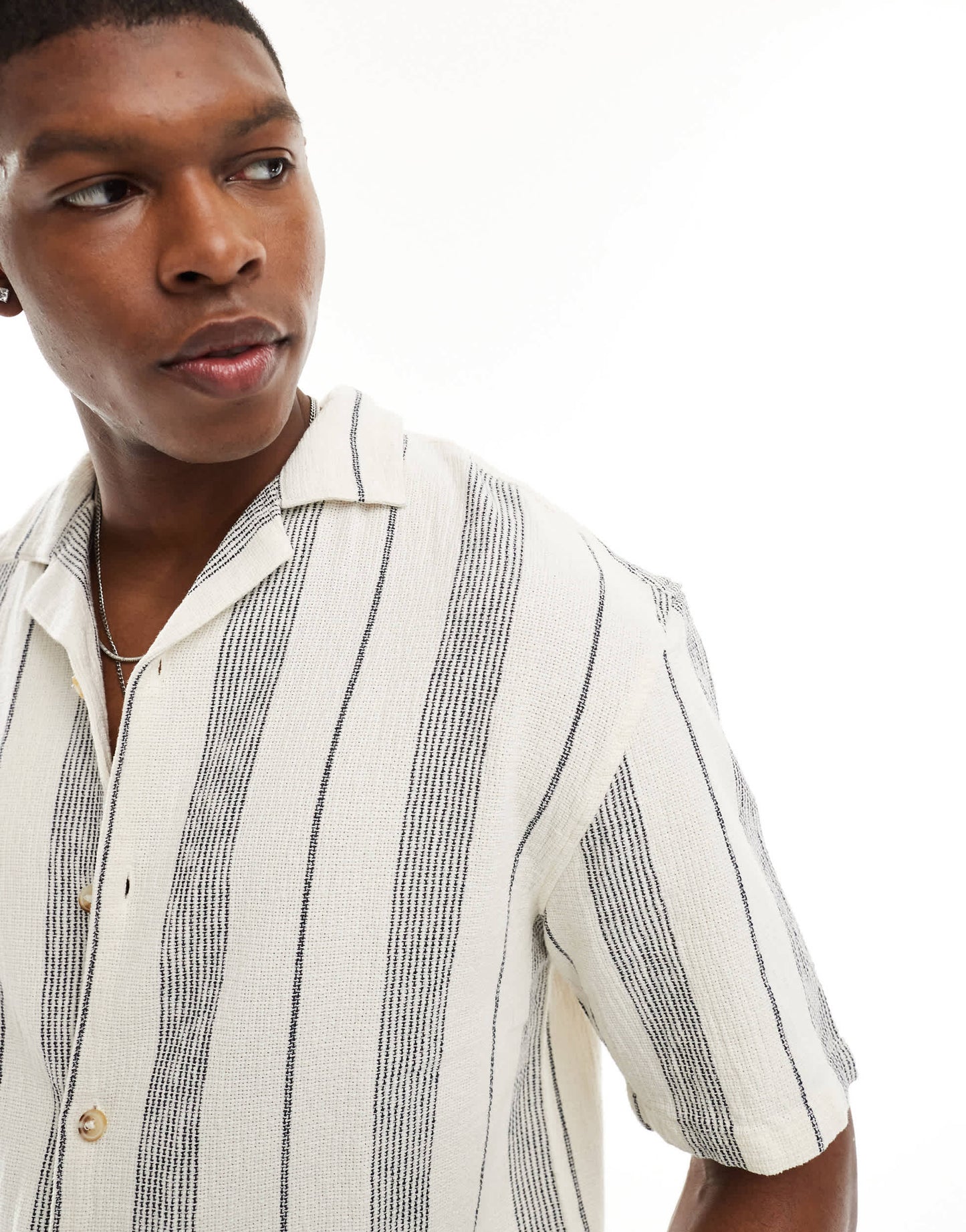 Pull&Bear vertical stripe shirt in ecru