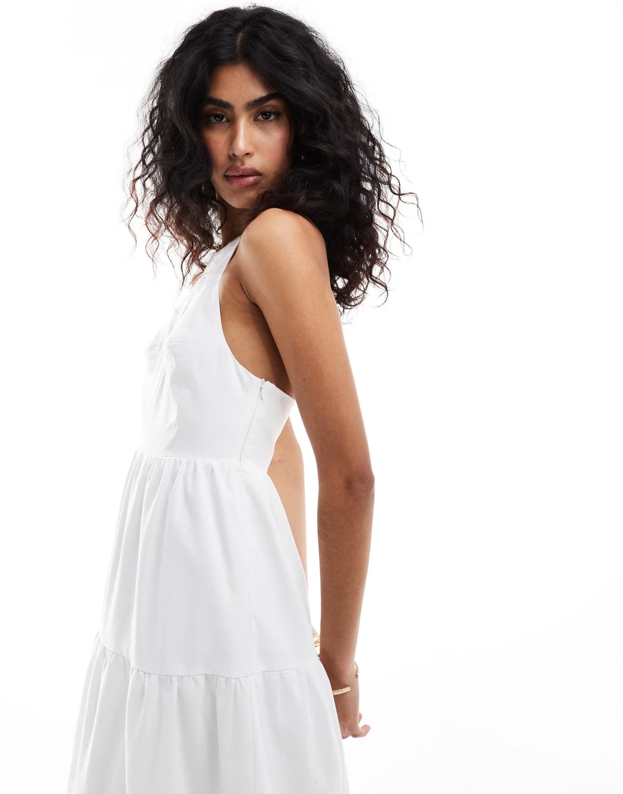 The Frolic exclusive sandy shirred back tiered maxi beach dress in off white