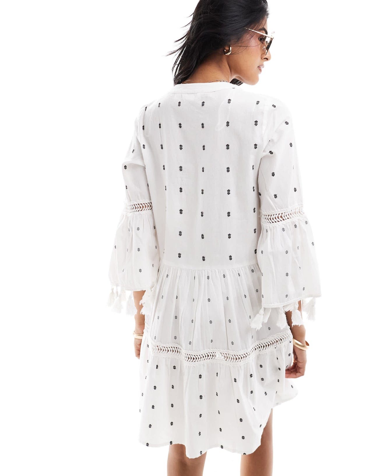 Accessorize tassle mini beach kaftan in cream