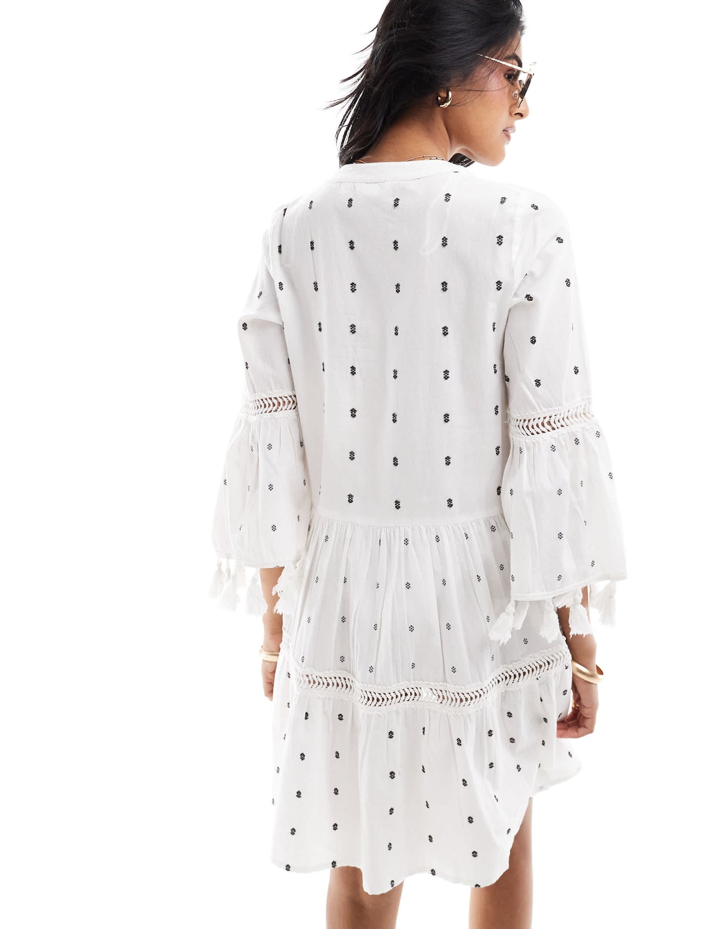 Accessorize tassle mini beach kaftan in cream