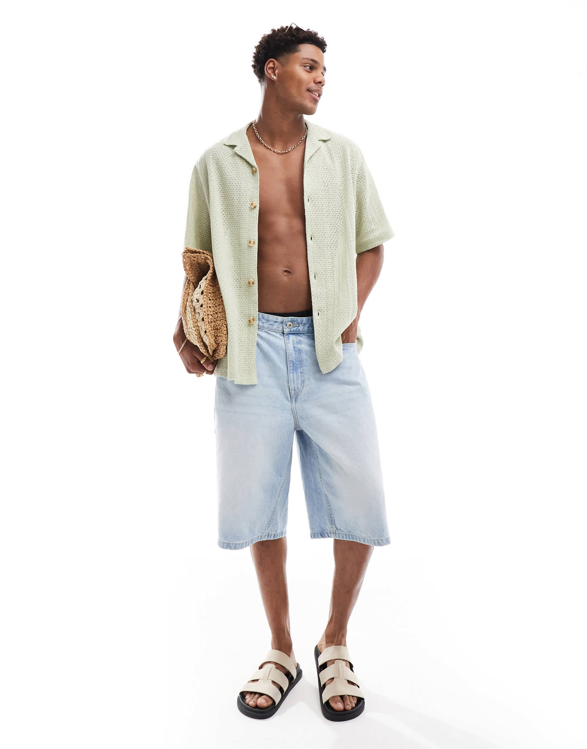 ASOS DESIGN relaxed revere texture shirt in sage green