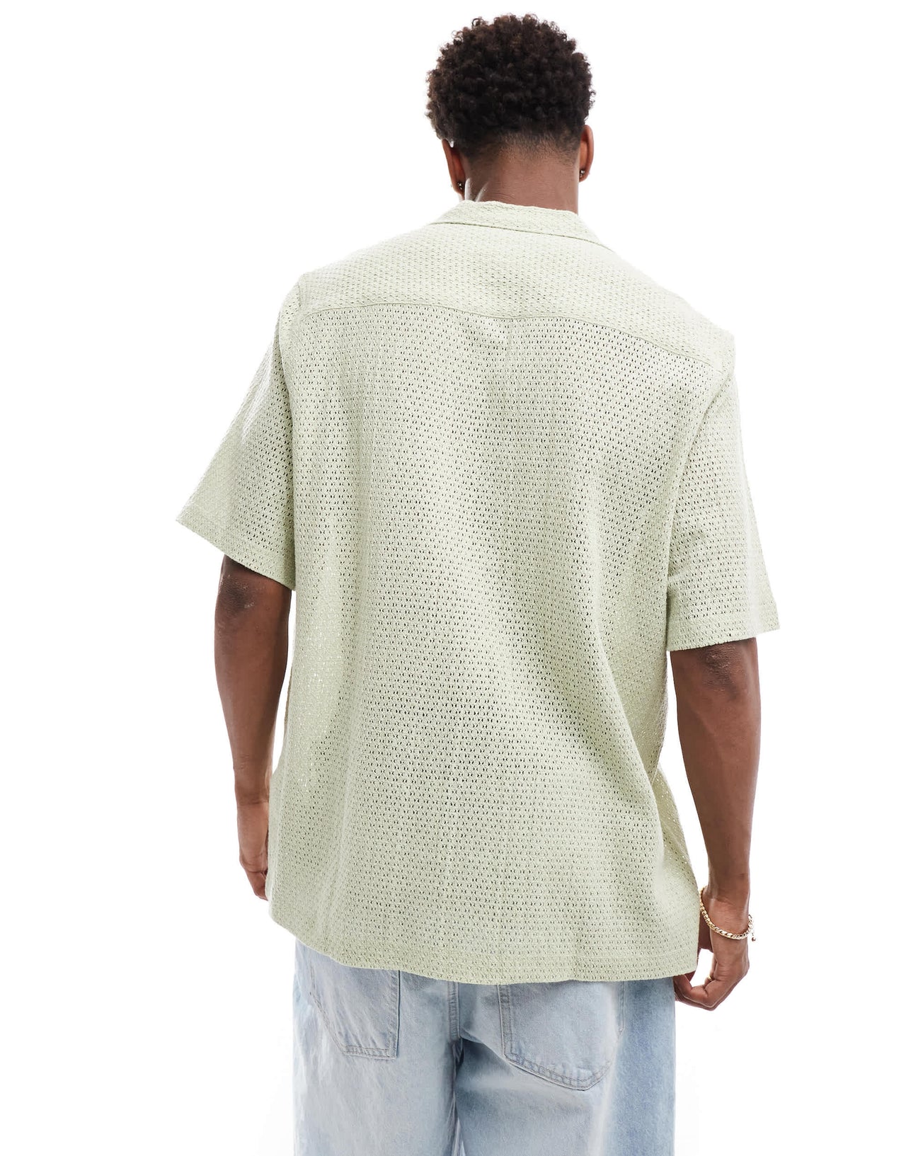 ASOS DESIGN relaxed revere texture shirt in sage green