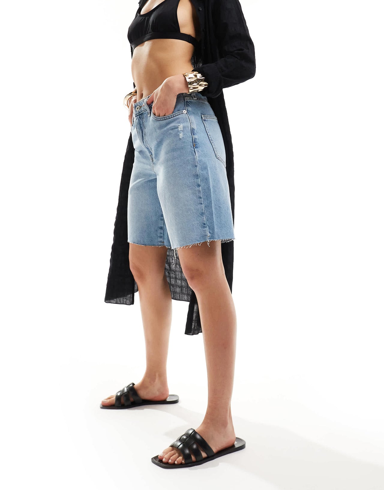 River Island relaxed straight denim short in light blue