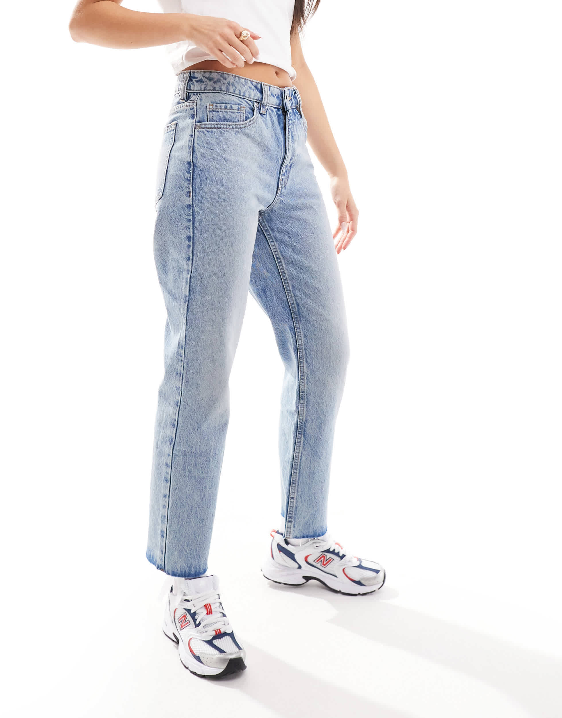 Mango cropped kick flare jeans in light blue