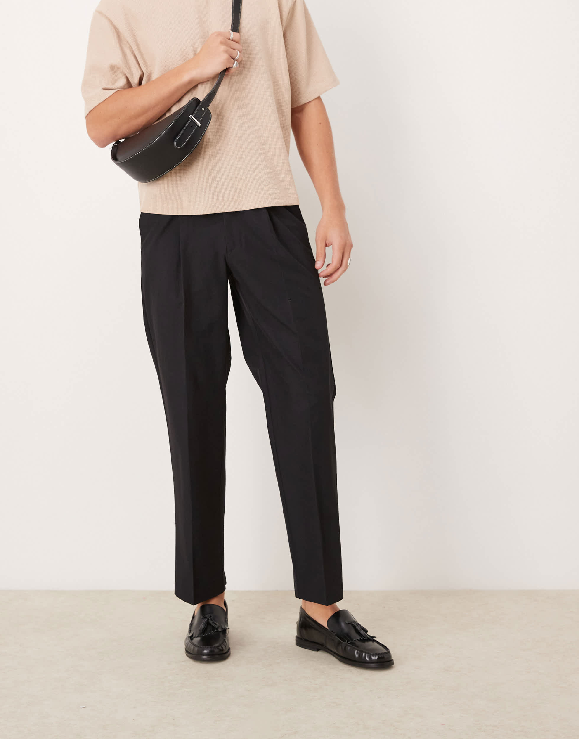 ASOS DESIGN smart straight leg trousers with button loop in black