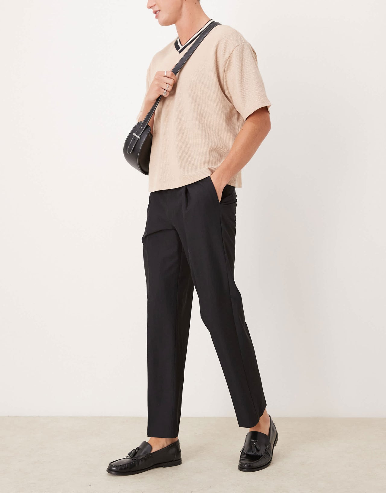 ASOS DESIGN smart straight leg trousers with button loop in black