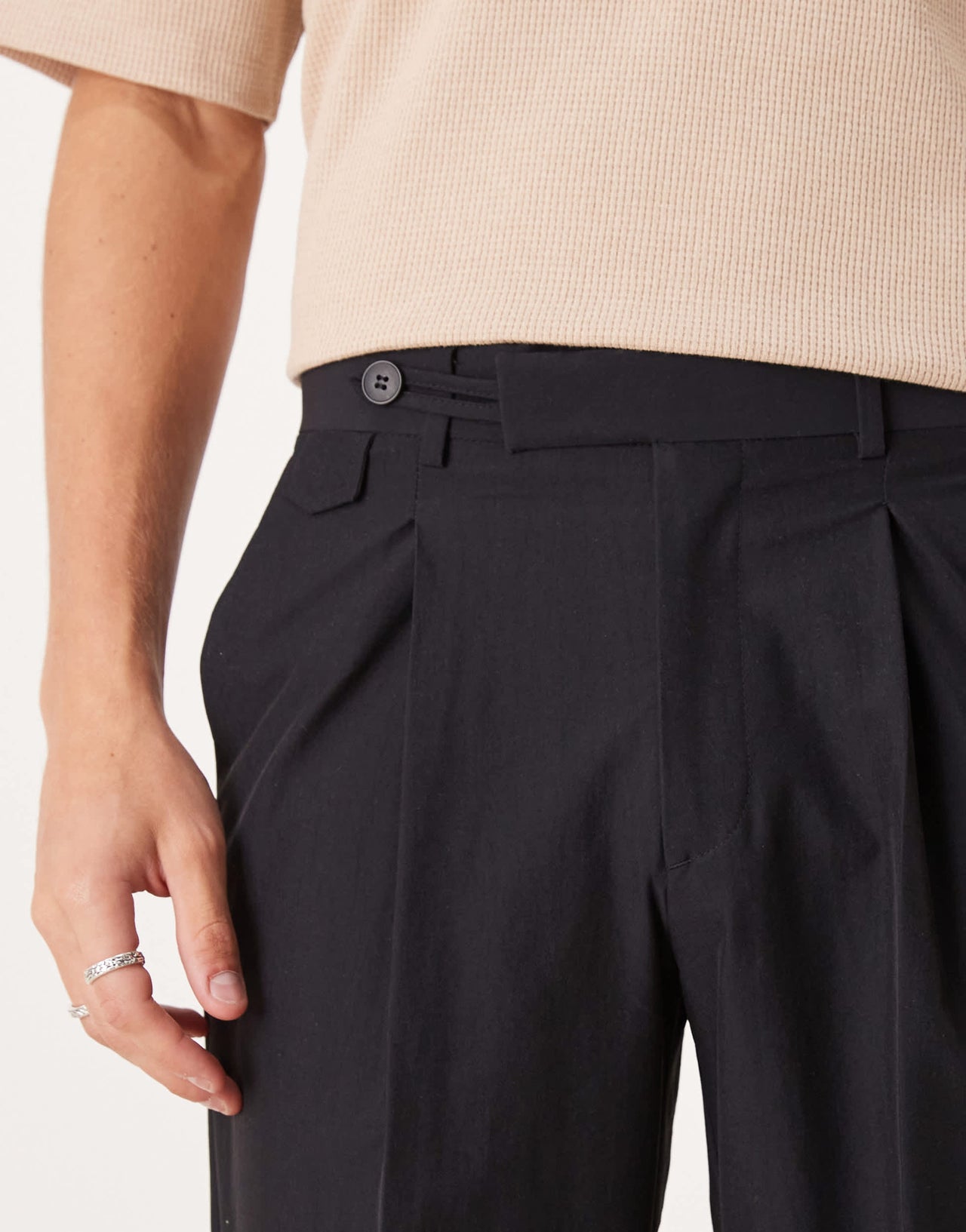 ASOS DESIGN smart straight leg trousers with button loop in black