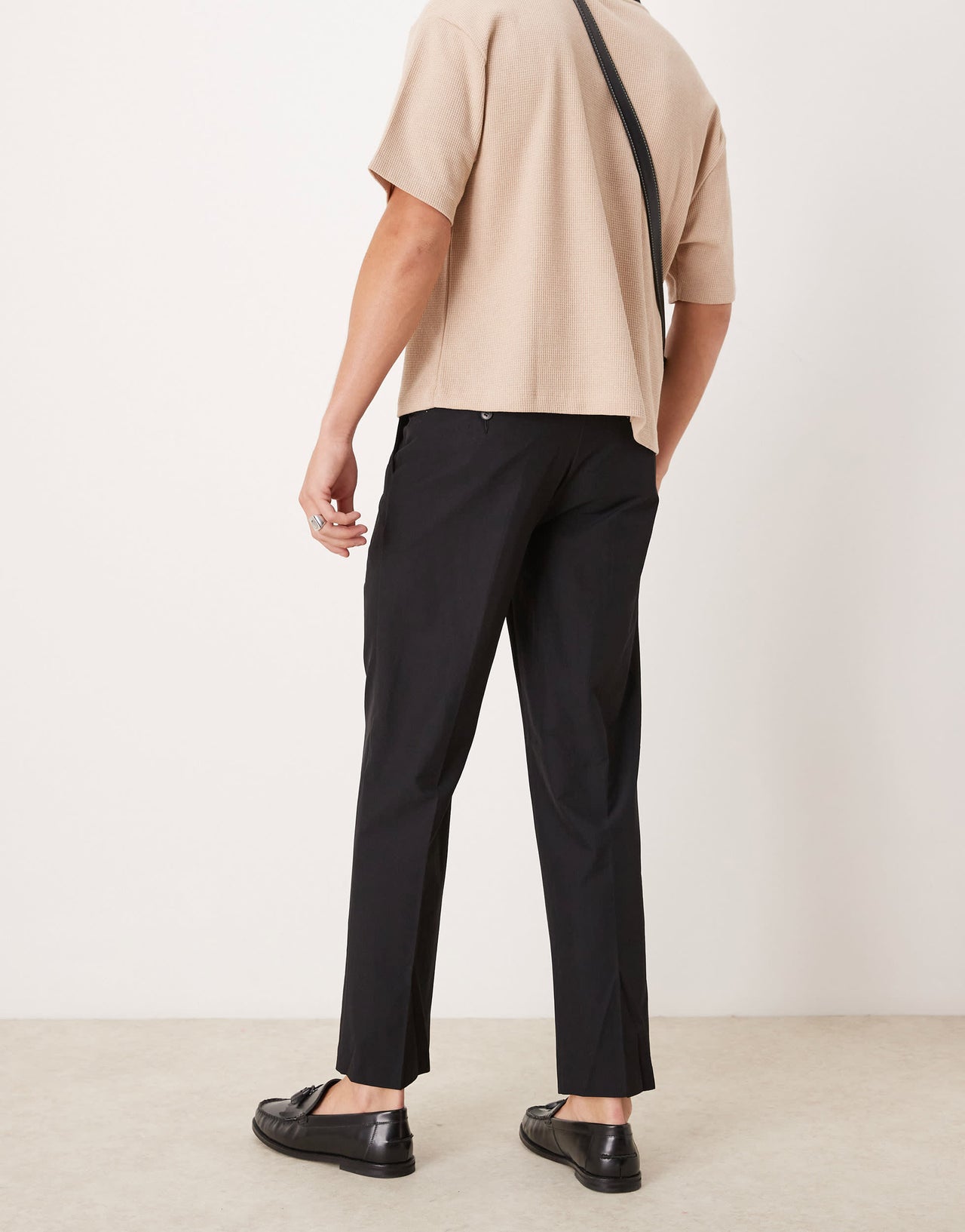 ASOS DESIGN smart straight leg trousers with button loop in black