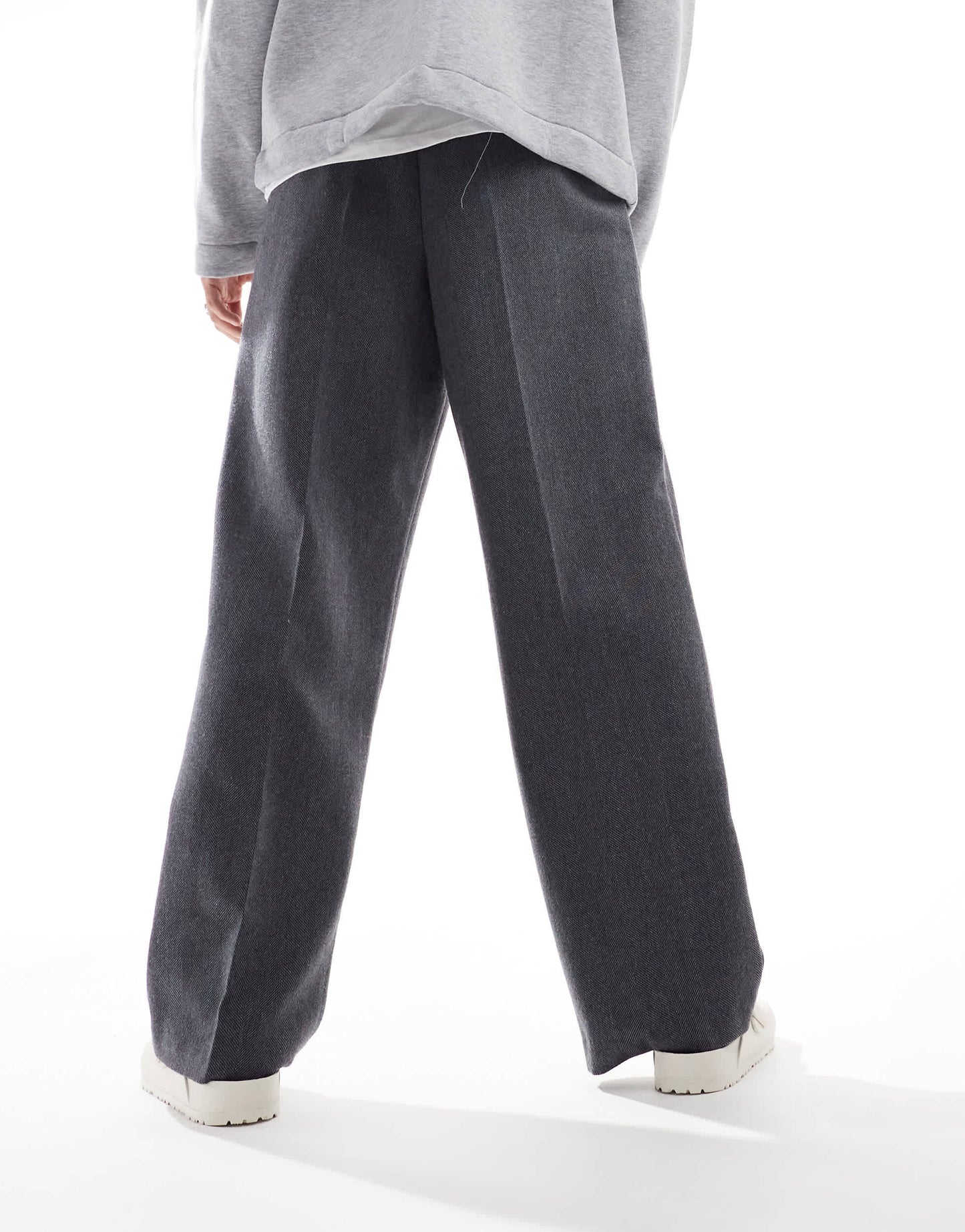 ASOS DESIGN smart wide leg pleated trousers in charcoal with wool herringbone