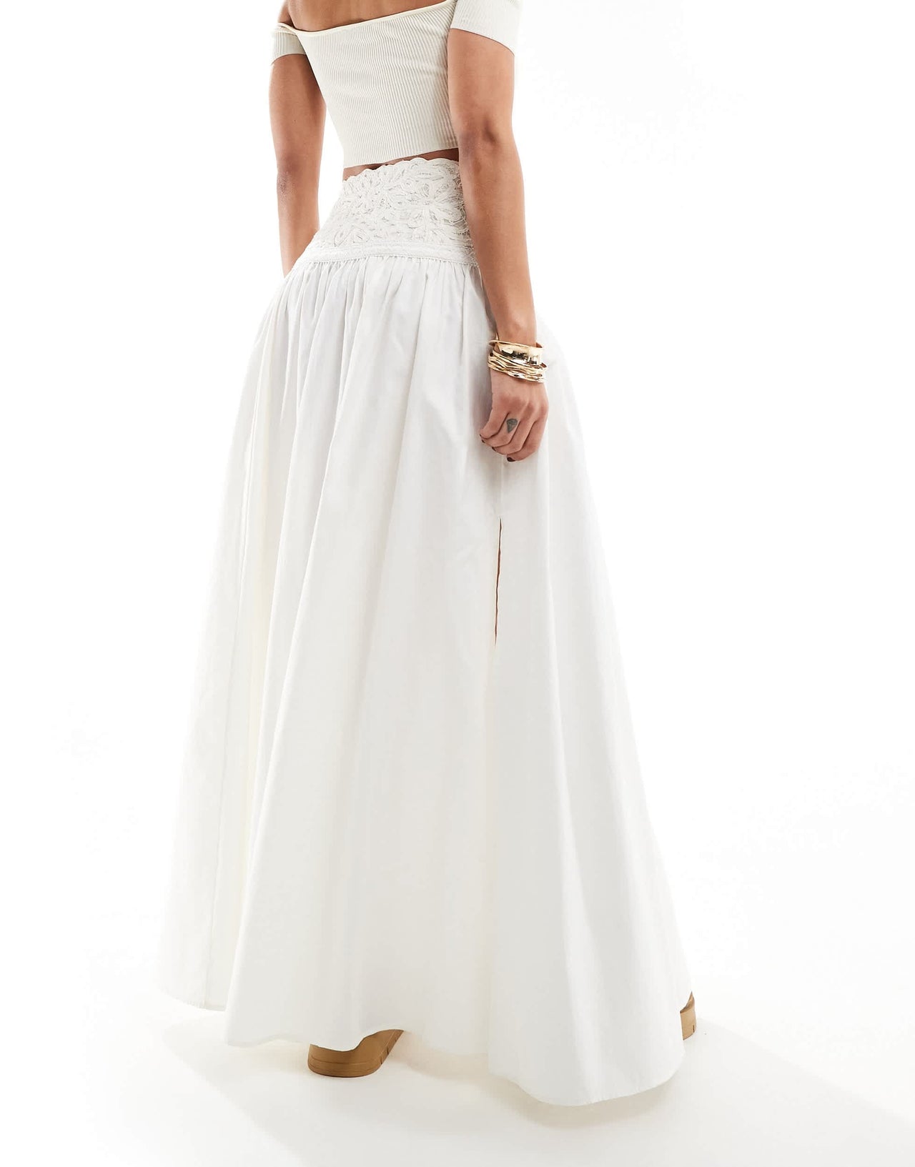 Free People embroidered panel maxi skirt in ecru