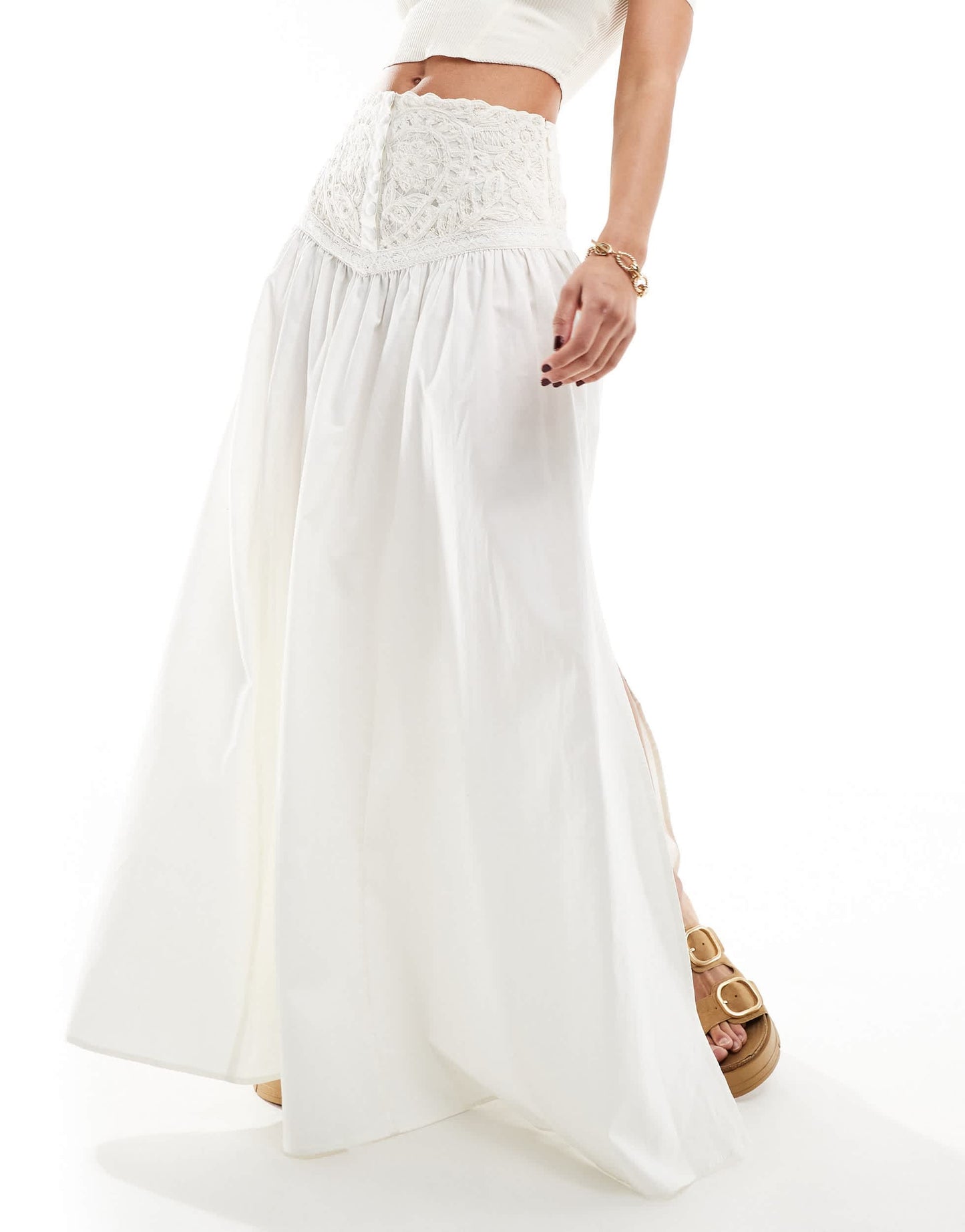Free People embroidered panel maxi skirt in ecru