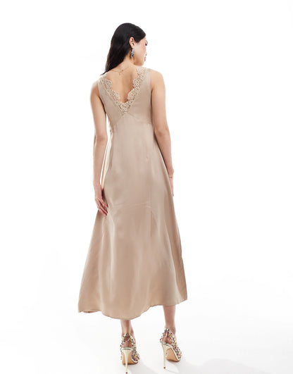 & Other Stories midaxi slip dress with lace trim detail in light beige