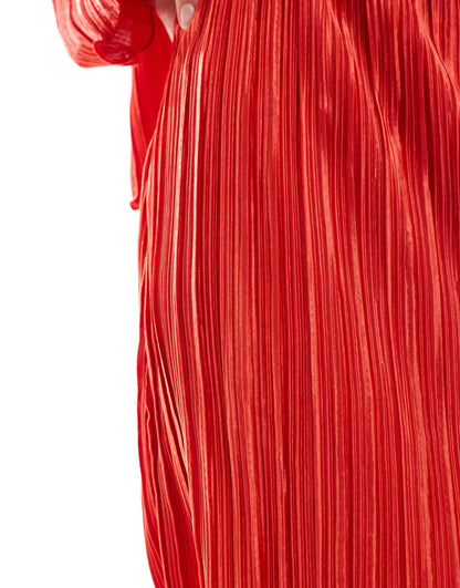 Pieces plisse mini skirt co-ord in radiant red