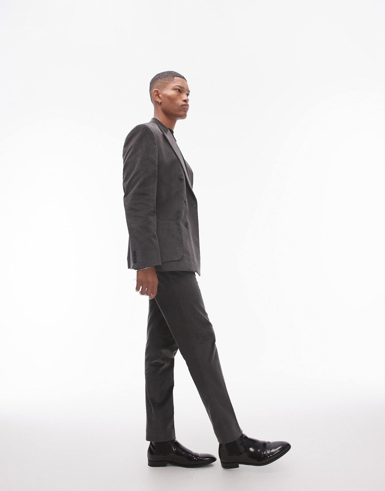 Topman skinny cord suit trousers in charcoal