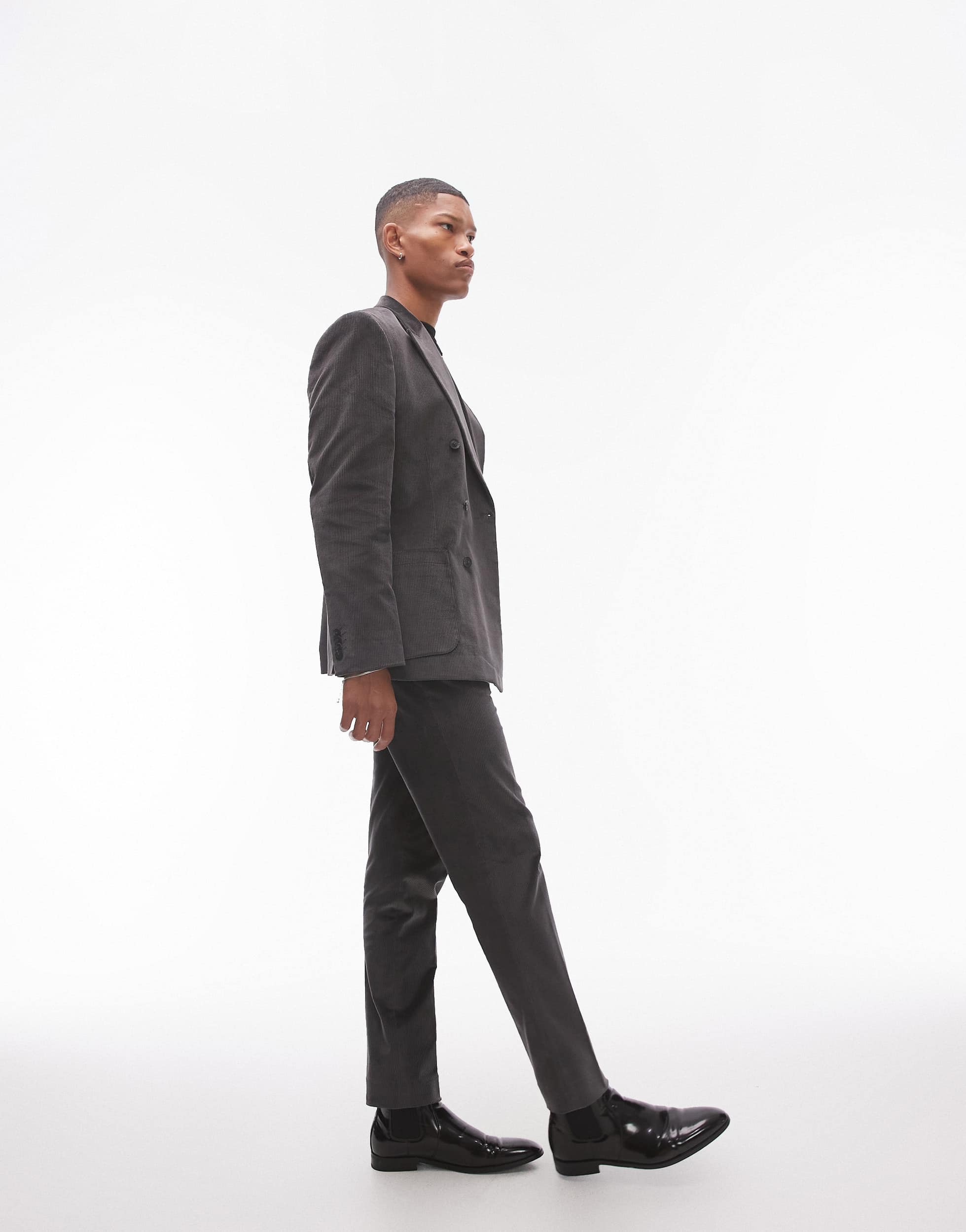 Topman skinny cord suit trousers in charcoal