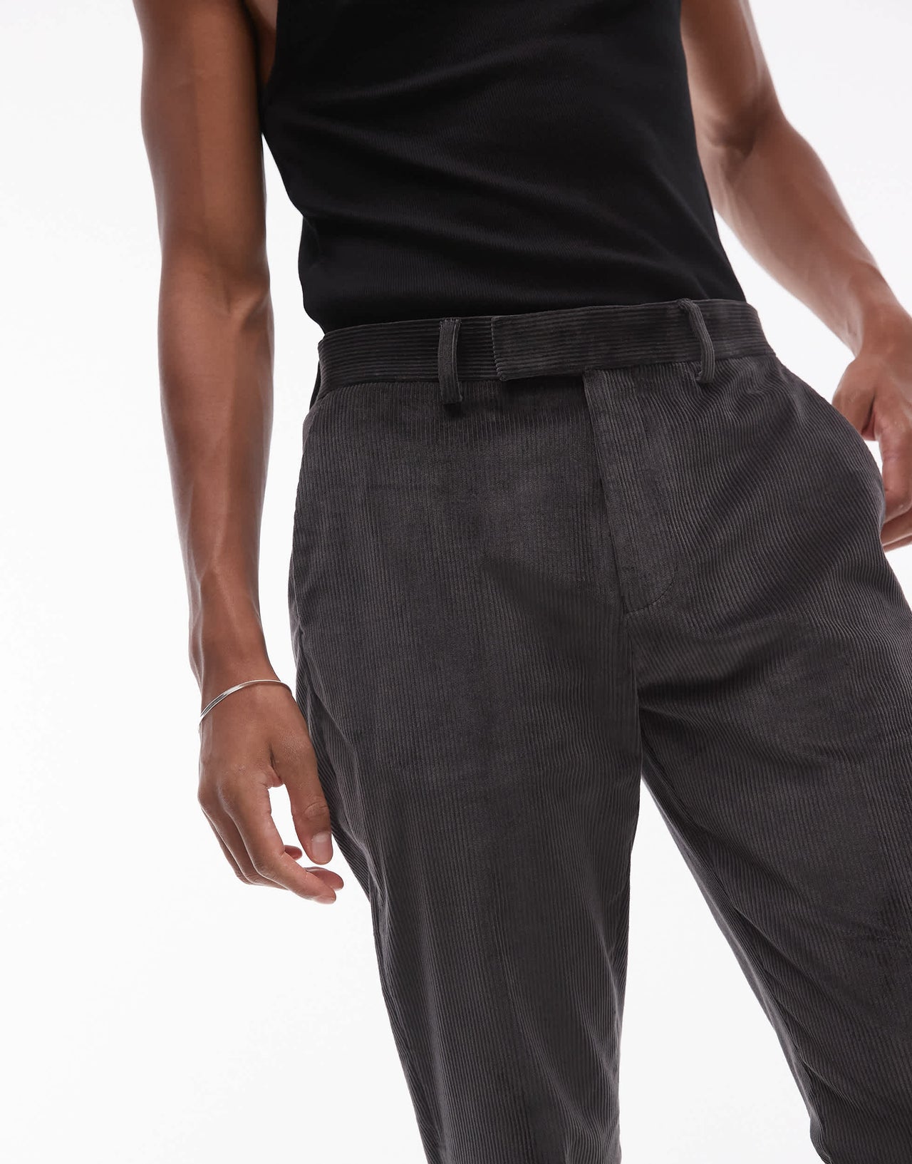Topman skinny cord suit trousers in charcoal