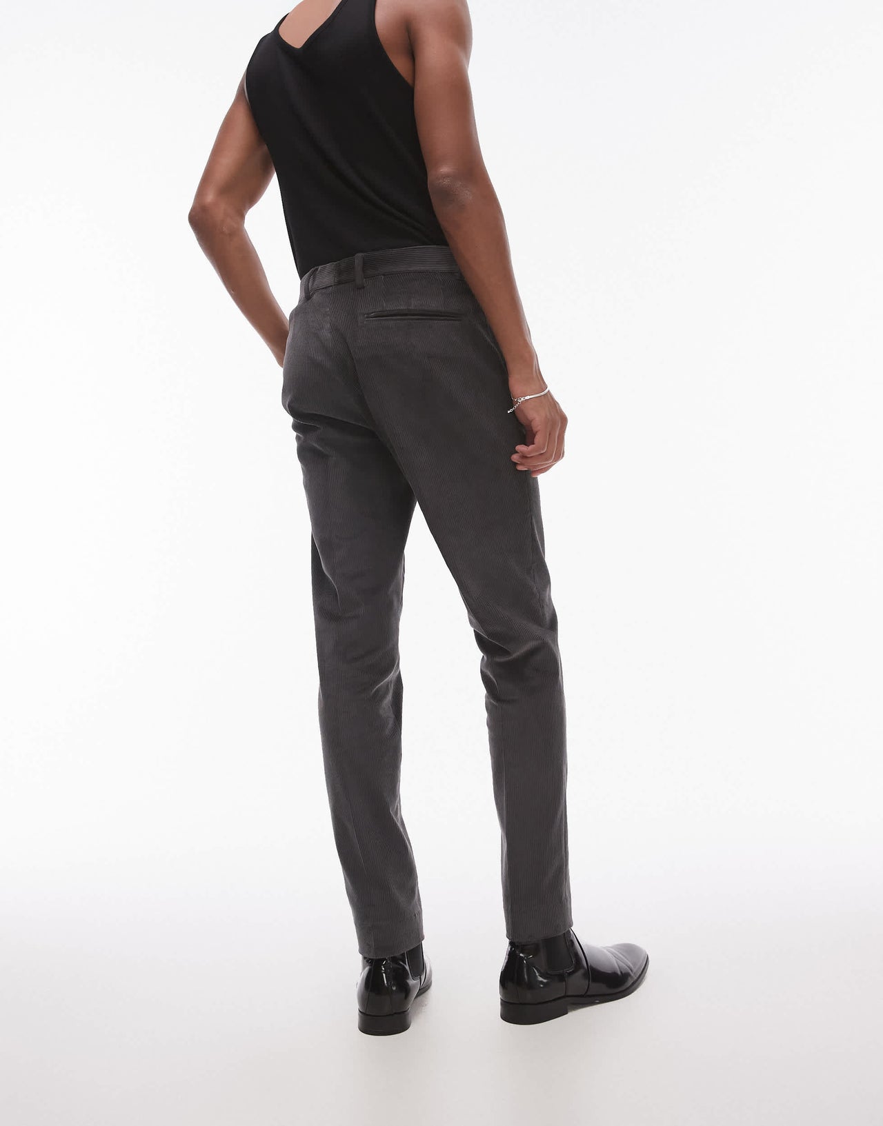 Topman skinny cord suit trousers in charcoal