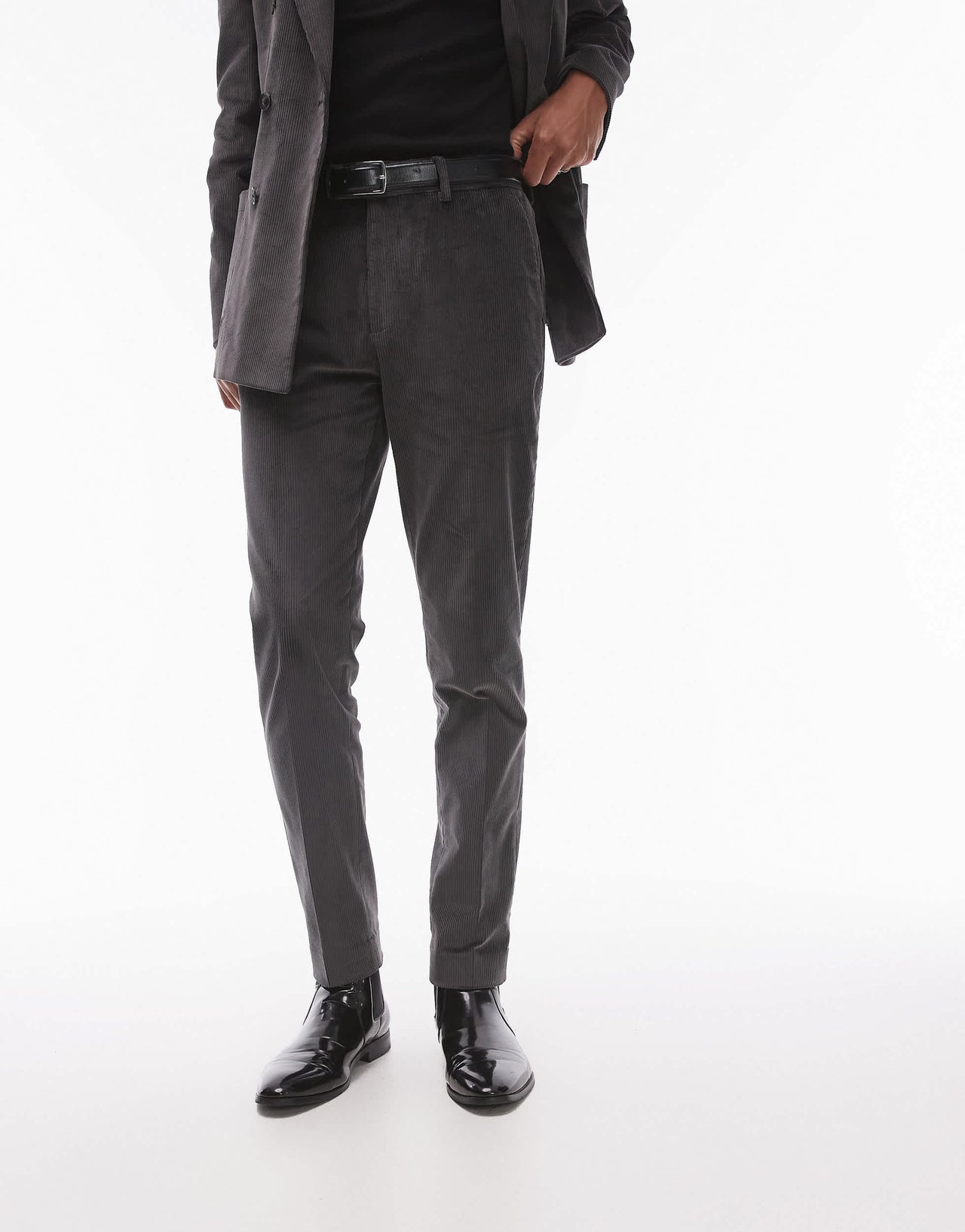 Topman skinny cord suit trousers in charcoal