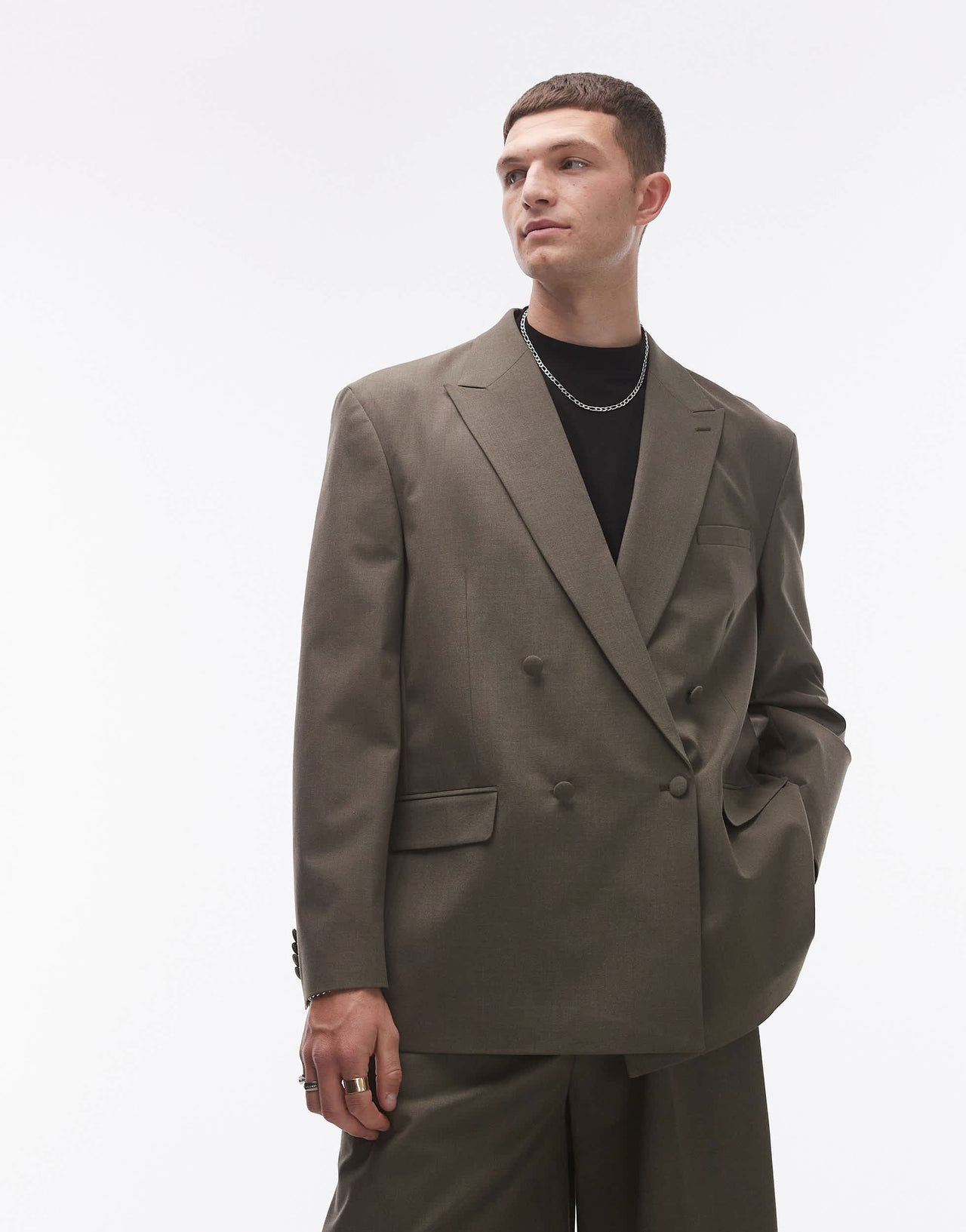 Topman relaxed deconstructed double breasted suit jacket in khaki