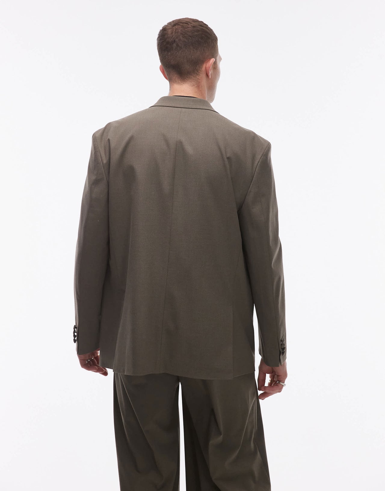 Topman relaxed deconstructed double breasted suit jacket in khaki