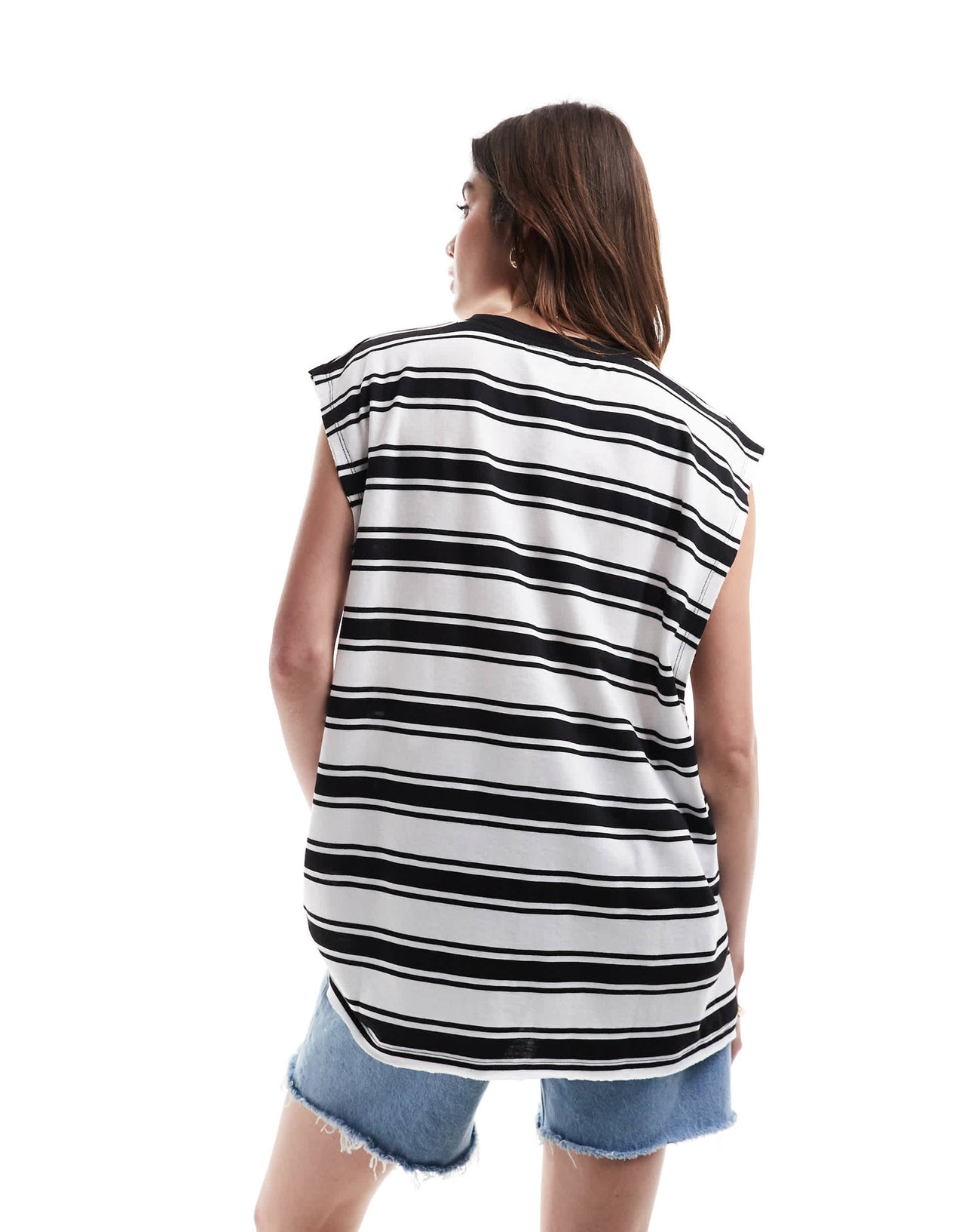 ASOS DESIGN oversized tank with drop arm hole in mono stripe