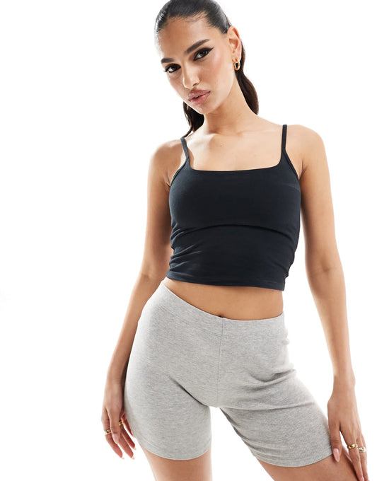 4505 spaghetti strap soft touch vest top with inner bra in black