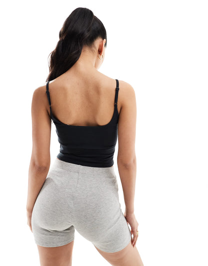 4505 spaghetti strap soft touch vest top with inner bra in black