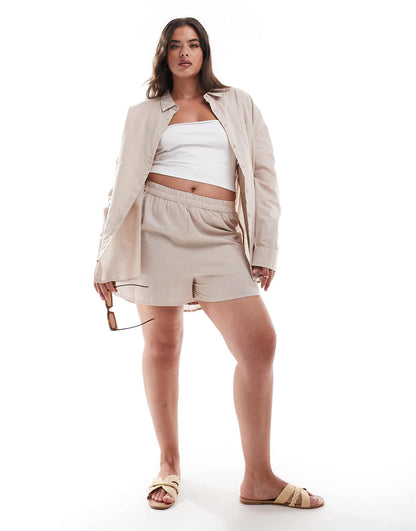 Esmee Exclusive Curve textured beach short co-ord in oat