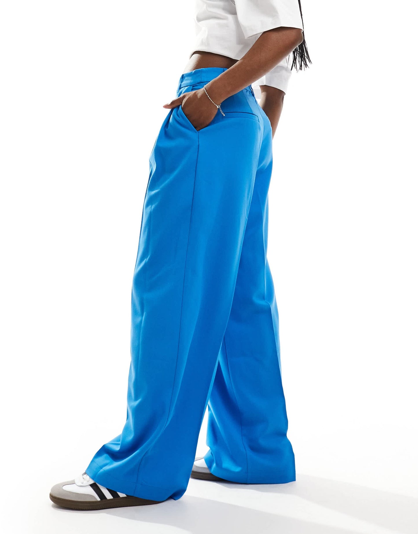 Monki high waist tailored trousers in blue