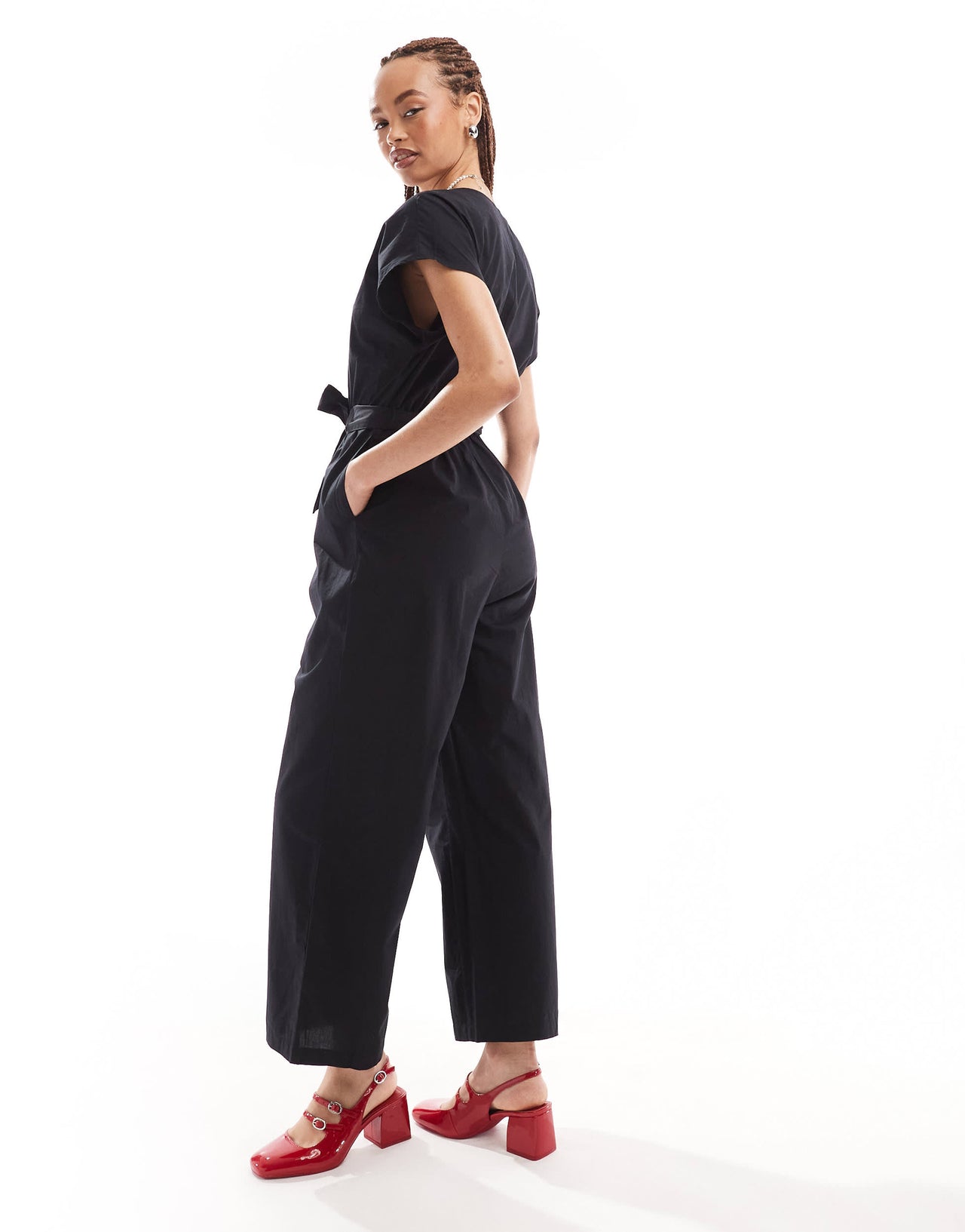 Monki  jumpsuit with tie waist in black