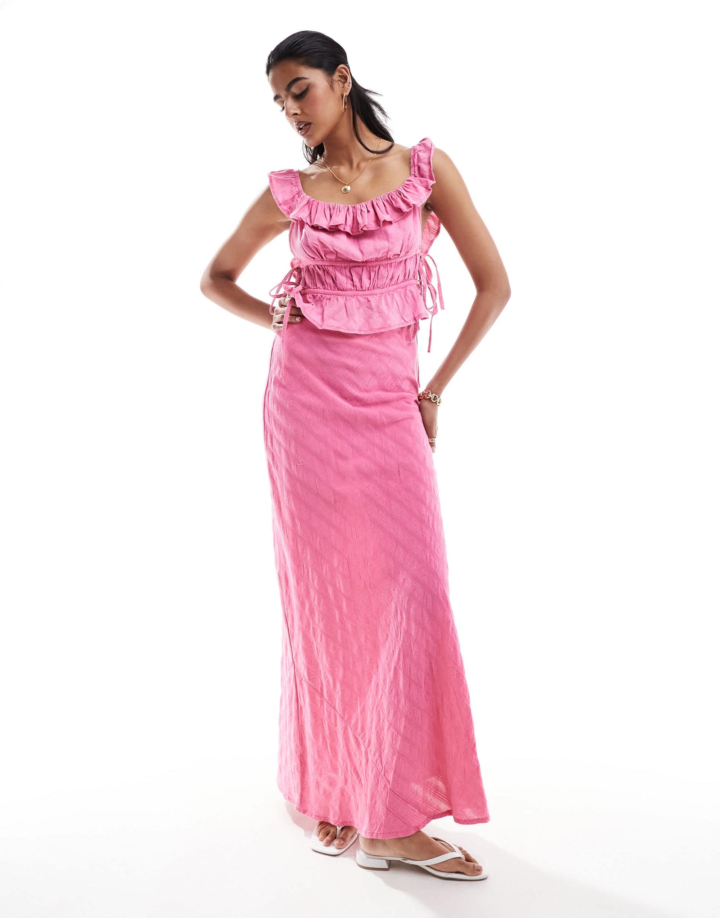 ASOS DESIGN textured bias maxi skirt co-ord in pink