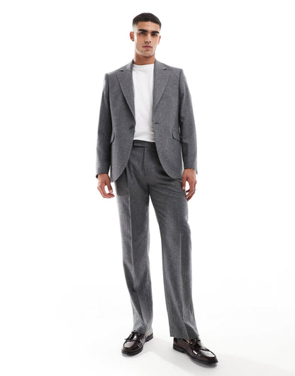 ASOS DESIGN straight flannel wool mix suit trousers in charcoal marl