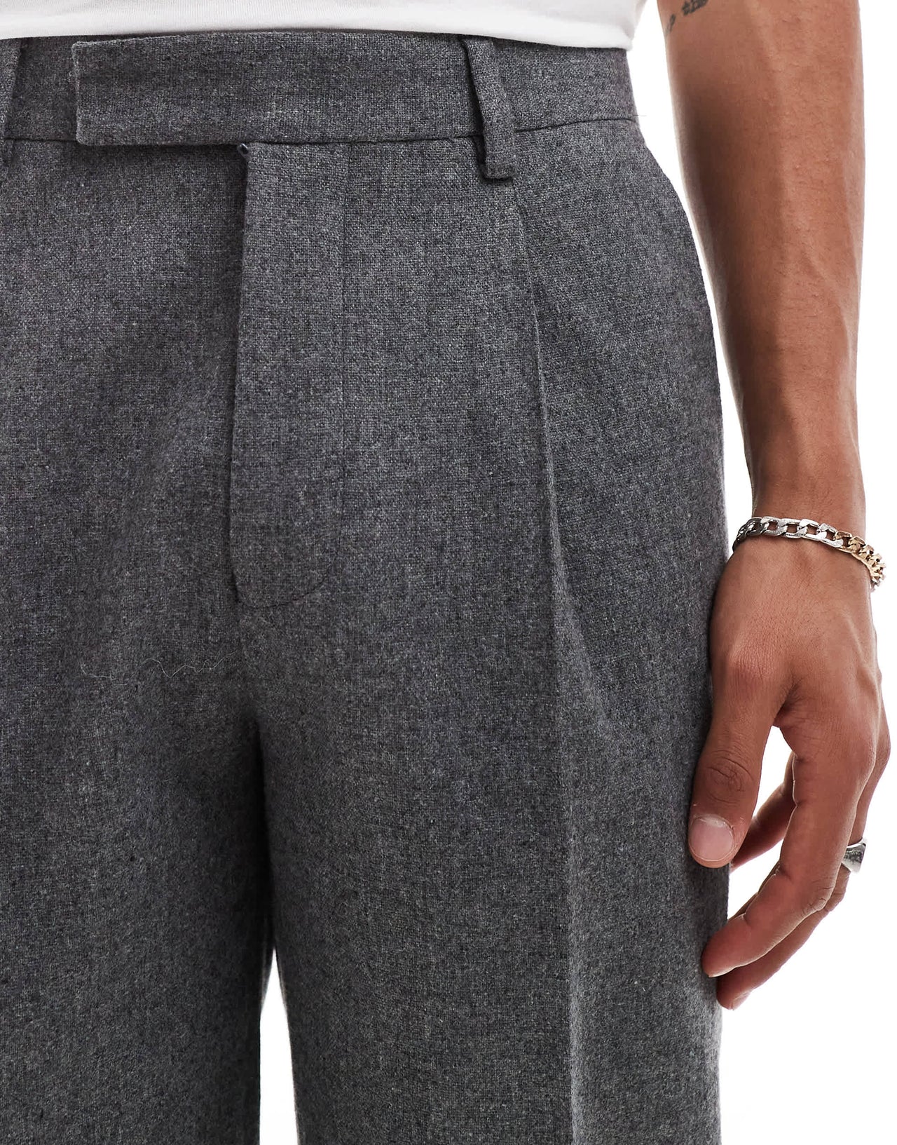 ASOS DESIGN straight flannel wool mix suit trousers in charcoal marl