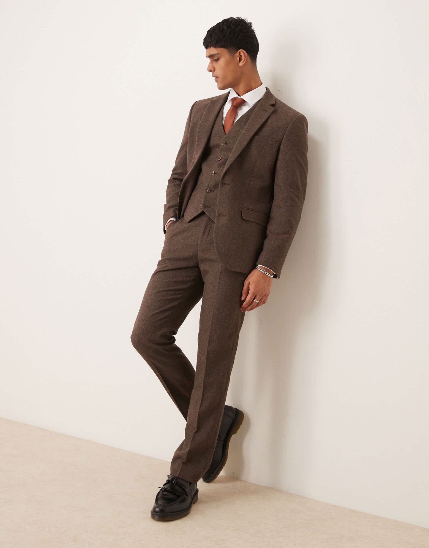 ASOS DESIGN slim suit jacket in brown wool mix flannel