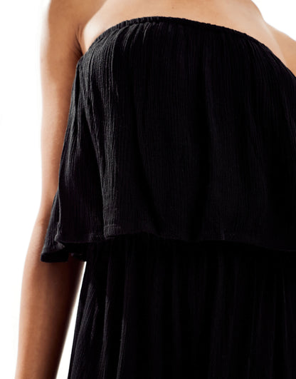 ASOS DESIGN Tall floaty crinkle bandeau beach playsuit in black