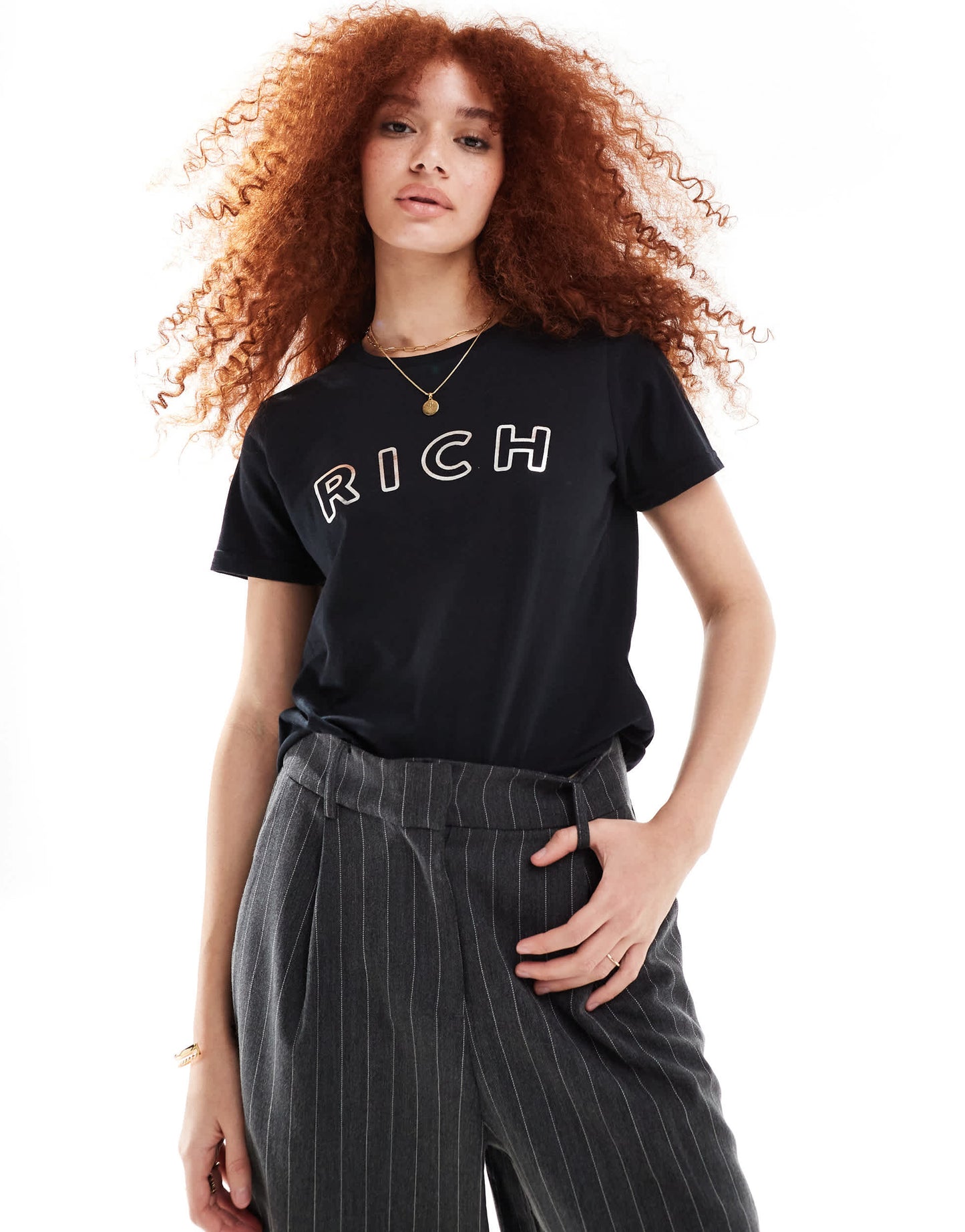 ASOS DESIGN baby tee with chrome rich graphic in black
