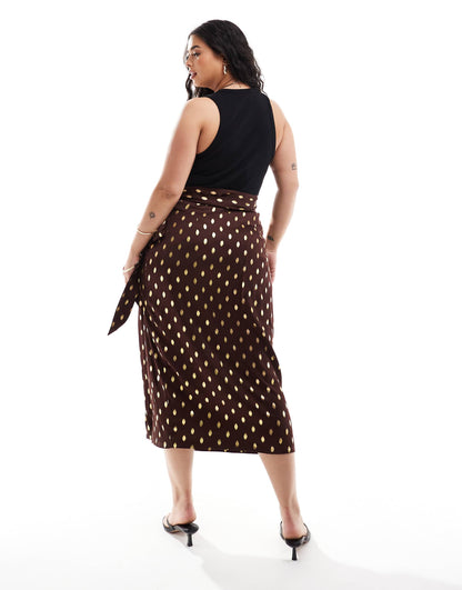 Never Fully Dressed Plus Jaspre gold fleck midi skirt in chocolate