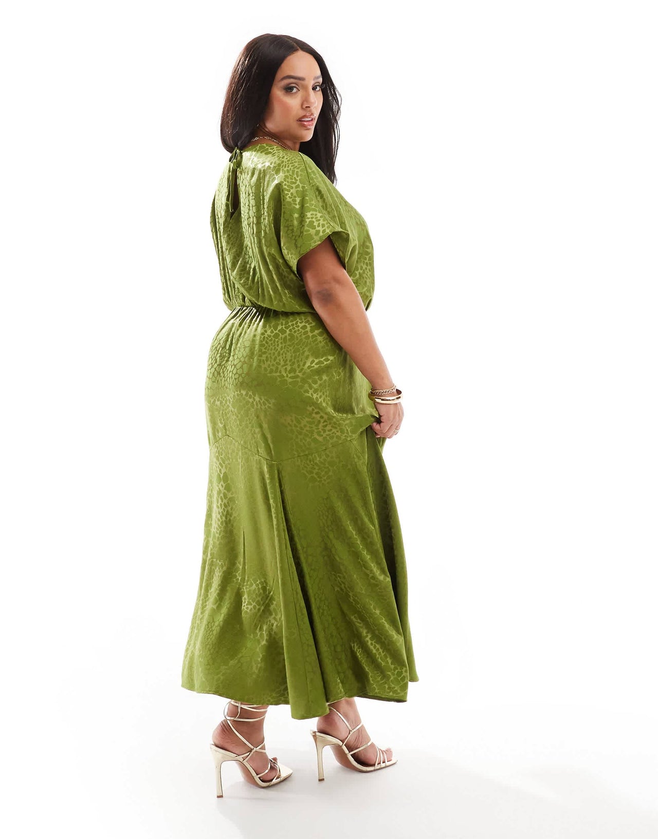 Never Fully Dressed Plus satin jacquard midaxi dress in olive