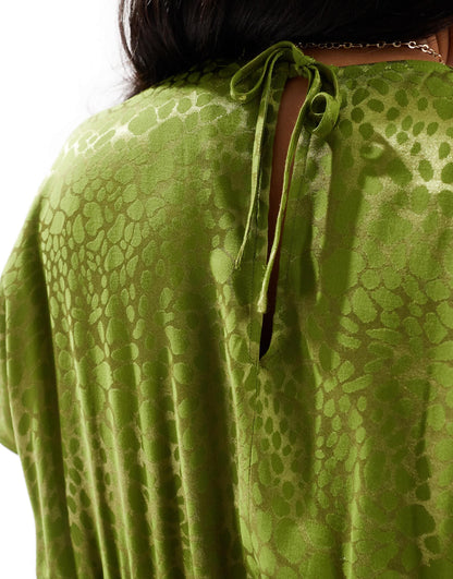 Never Fully Dressed Plus satin jacquard midaxi dress in olive