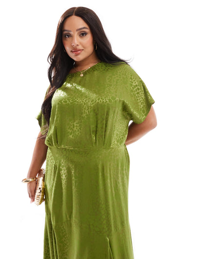 Never Fully Dressed Plus satin jacquard midaxi dress in olive