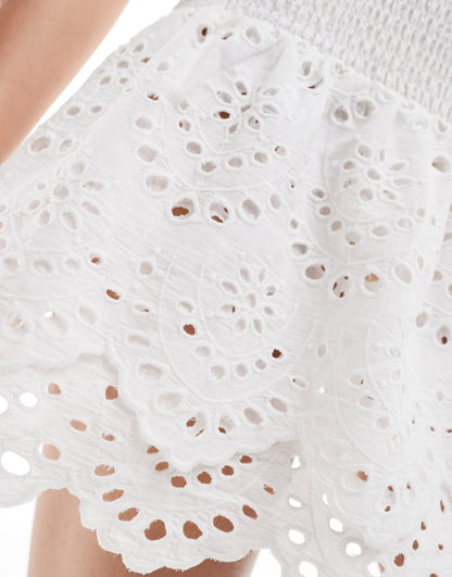 Iisla & Bird broderie layered tiered mini beach skirt in white