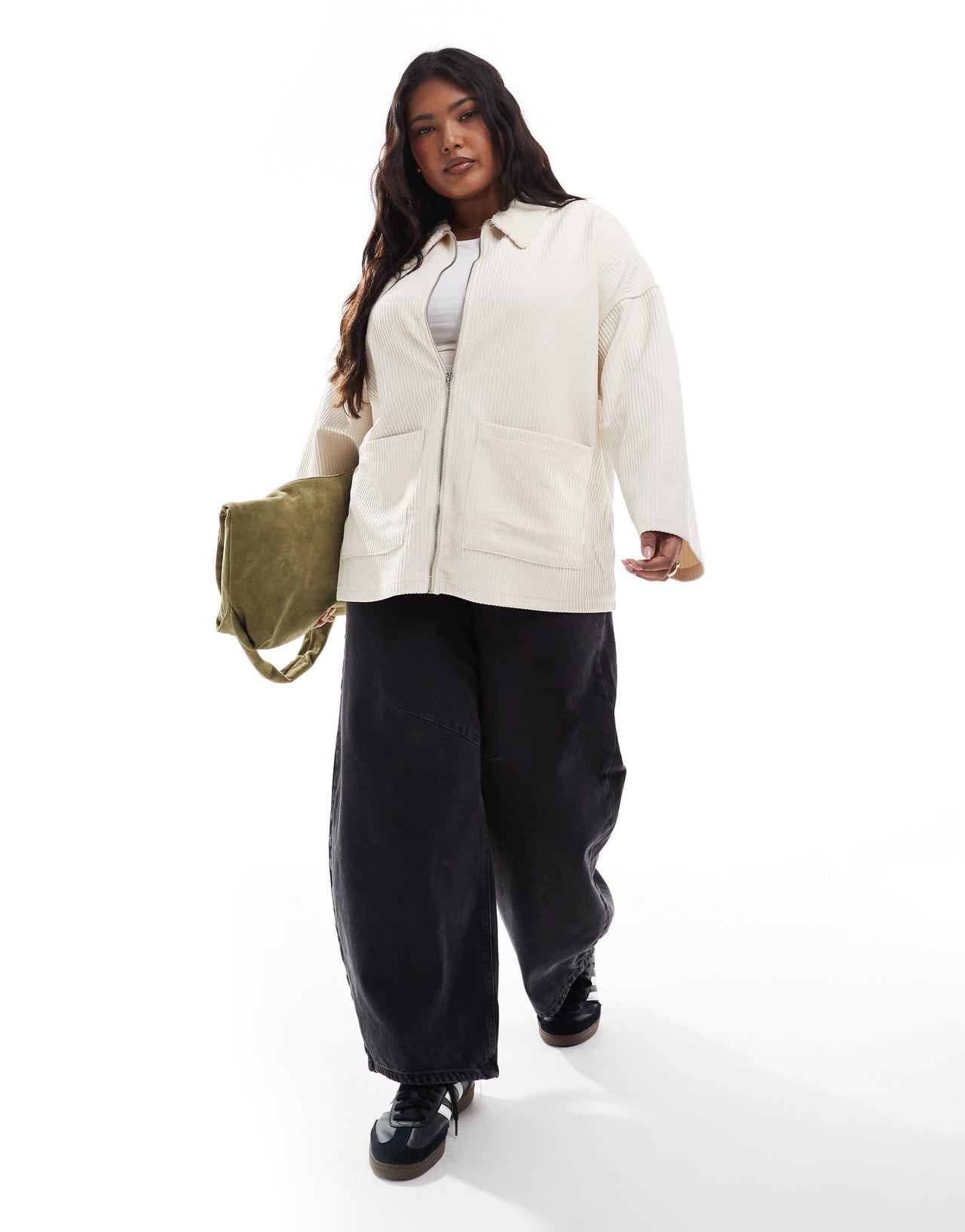 ASOS DESIGN Curve borg collar zip through in cream